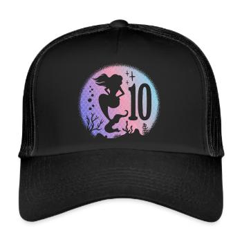 Geburtstag Mädchen 10 Jahre alt Meerjungfrau Nixe - Trucker Cap - Schwarz/Schwarz - Vorne