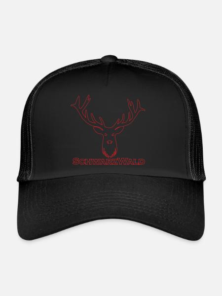 Schwarzwald Hirsch - Rand rot - Trucker Cap - Schwarz/Schwarz