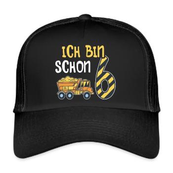 6. Geburtstag Junge 6 Jahre alt Baustelle Kipper - Trucker Cap - Schwarz/Schwarz - Vorne