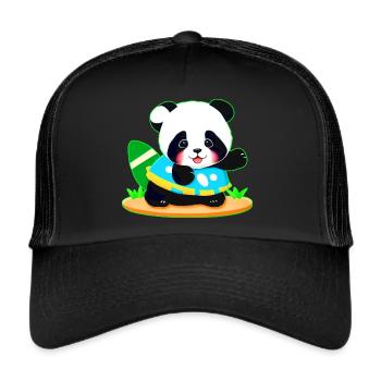 Niedlicher Panda mit Football - Trucker Cap - Schwarz/Schwarz - Vorne