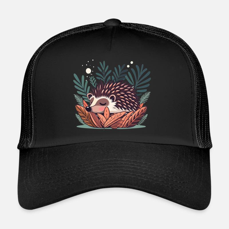 Mignon hérisson endormi dans les buissons Casquette trucker 