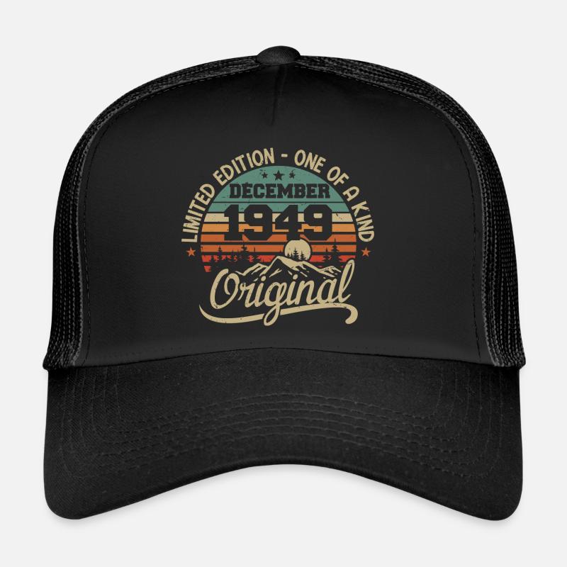 Originalgeschenk zum 76. Jubiläum, Dezember 1949 - Trucker Cap - Schwarz/Schwarz