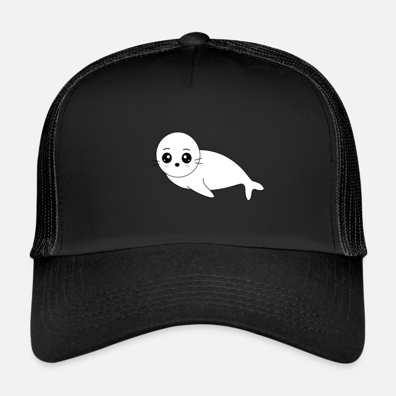 Seehund weiß Seehunde Robbe Robben Tiere - Trucker Cap - Schwarz/Schwarz