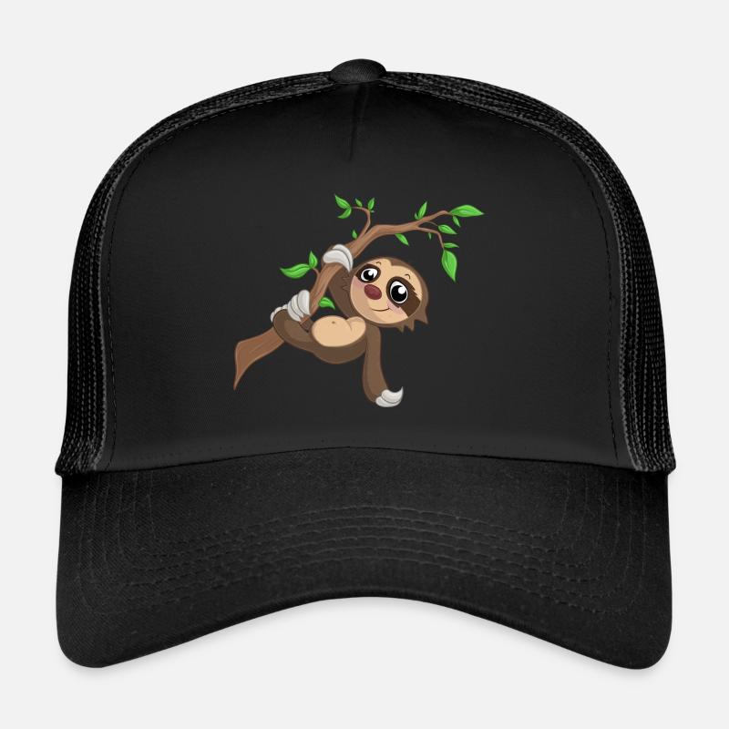 Hängendes Comic Faultier - Trucker Cap - Schwarz/Schwarz