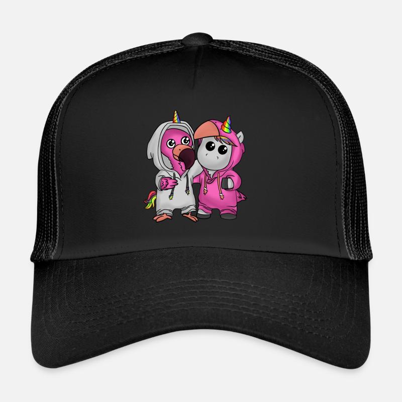 Flamingo u. Einhorn Beste Freunde T-Shirt Mädchen - Trucker Cap - Schwarz/Schwarz