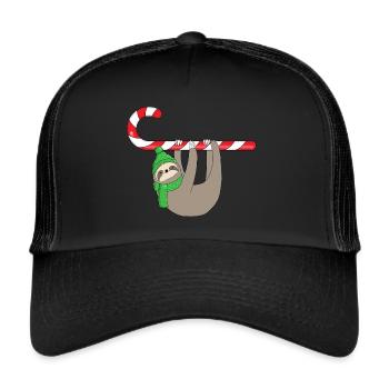 Nikolaus Weihnachten Faultier Zuckerstange - Trucker Cap - Schwarz/Schwarz - Vorne