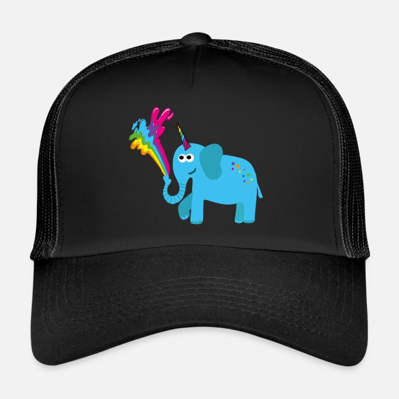 elefant mit einhorn,bunt,elefant,regenbogen,comic - Trucker Cap - Schwarz/Schwarz