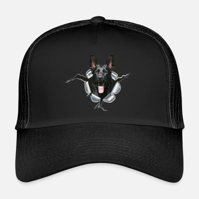 Schwarzer Schäferhund im Metall Loch - Trucker Cap - Schwarz/Schwarz