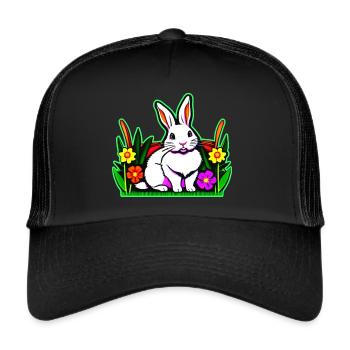 Bunter Hase mit Blumen - Trucker Cap - Schwarz/Schwarz - Vorne
