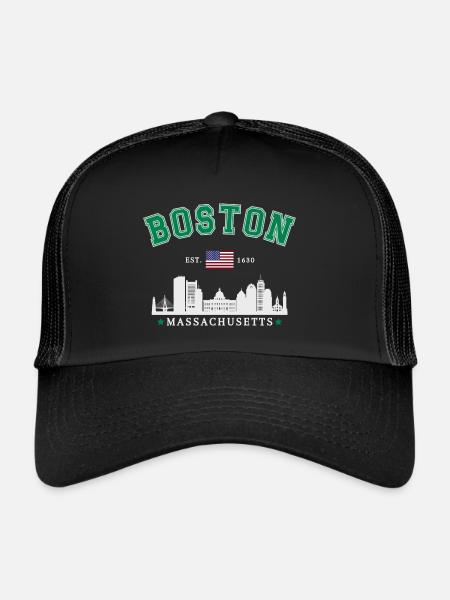Boston Massachusetts Vintage Travel - Trucker Cap - black/black - Front