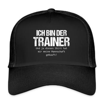 Fußballtrainer, Geschenk, Fußball-Sprüche - Trucker Cap - Schwarz/Schwarz - Vorne