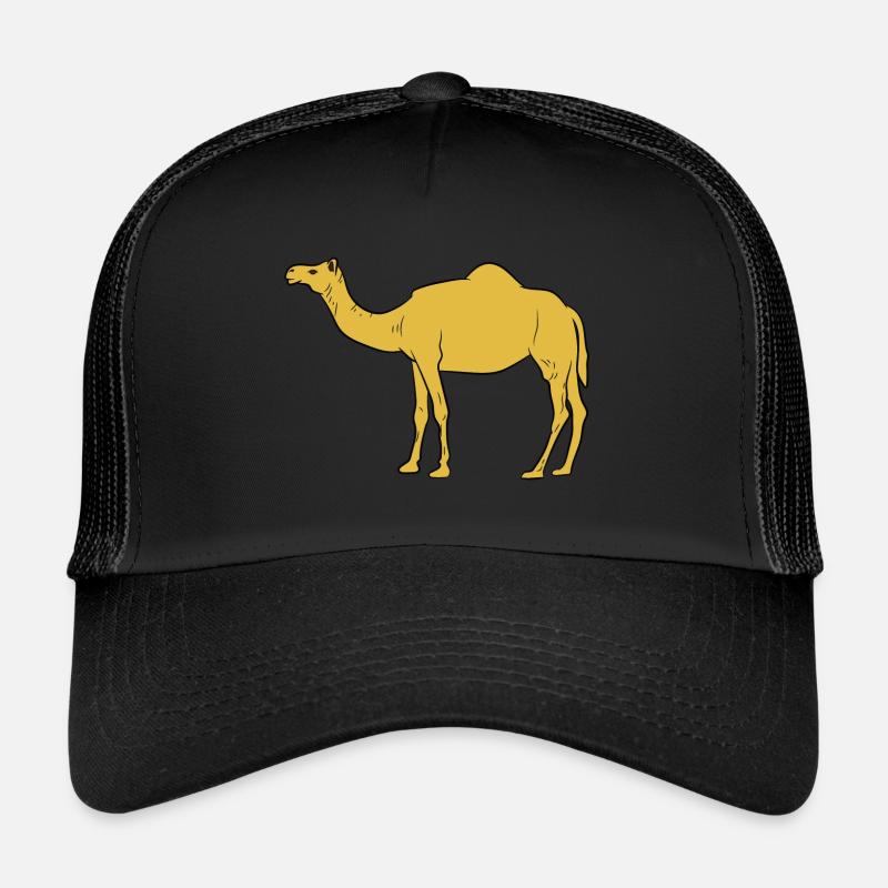 Kamel / Dromedar - seitliche Ansicht - Trucker Cap - Schwarz/Schwarz