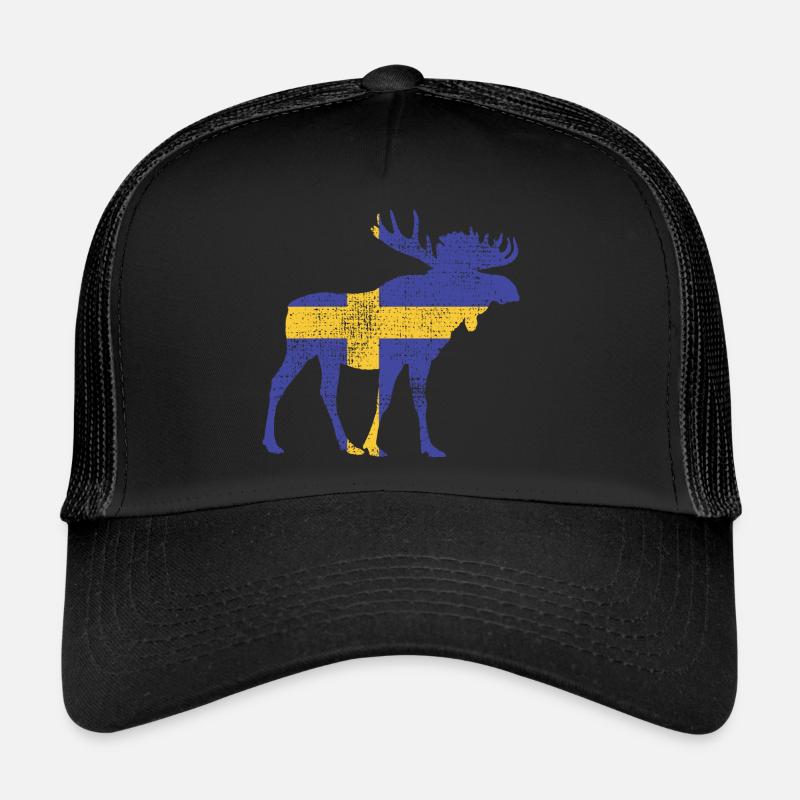 Schwedische Flagge Elch - Trucker Cap - Schwarz/Schwarz