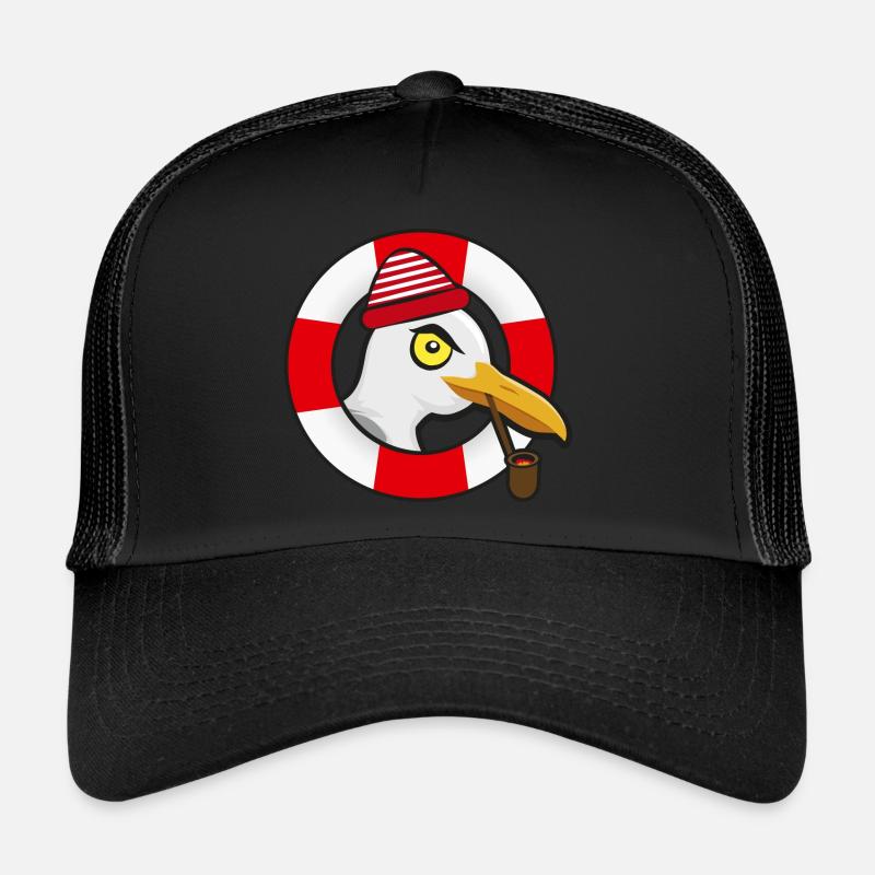 Coole Möwe mit Mütze Pfeife und Rettungsring Trucker Cap