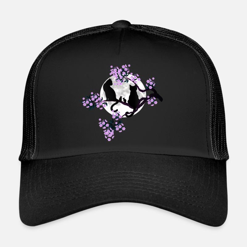 Chats sous la pleine lune dans le cerisier en fleurs Casquette trucker 