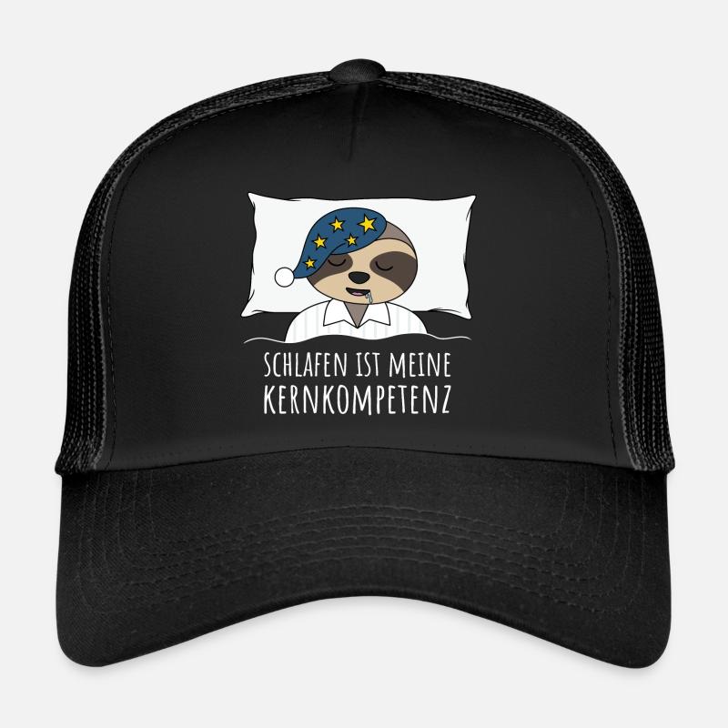 Faultier im Bett Schlafen ist meine Kernkompetenz - Trucker Cap - Schwarz/Schwarz