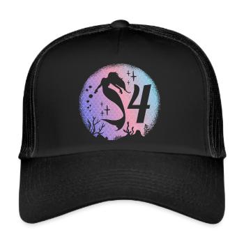 Mermaid Birthday Girl 4 years old Mermaid - Trucker Cap - black/black - Front