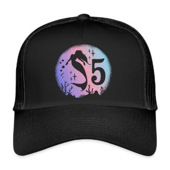 Mermaid Birthday Girl 5 years old Mermaid - Trucker Cap - black/black - Front