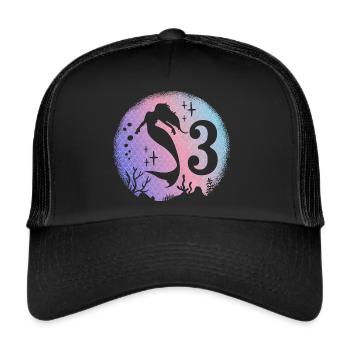Mermaid Birthday Girl 3 years old Mermaid - Trucker Cap - black/black - Front