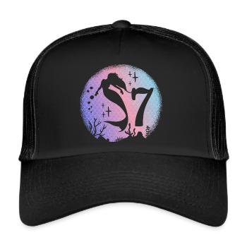 Mermaid Birthday Girl 7 years old Mermaid - Trucker Cap - black/black - Front