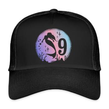 Mermaid Birthday Girl 9 years old Mermaid - Trucker Cap - black/black - Front
