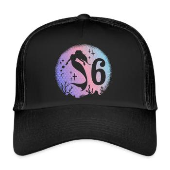 Mermaid Birthday Girl 6 years old Mermaid - Trucker Cap - black/black - Front