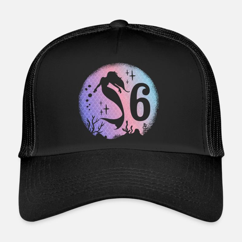Meerjungfrau Geburtstag Mädchen 6 Jahre alt Nixe - Trucker Cap - Schwarz/Schwarz