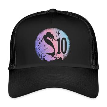 Mermaid Birthday Girl 10 years old Mermaid - Trucker Cap - black/black - Front