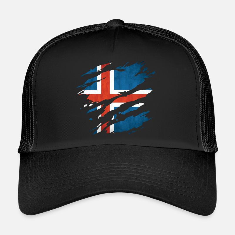 Island - Nationalfahne, Kratzer, Risse - Trucker Cap - Schwarz/Schwarz