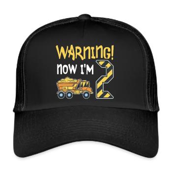 2. Geburtstag Junge 2 Jahre alt Kipper Baustelle - Trucker Cap - Schwarz/Schwarz - Vorne