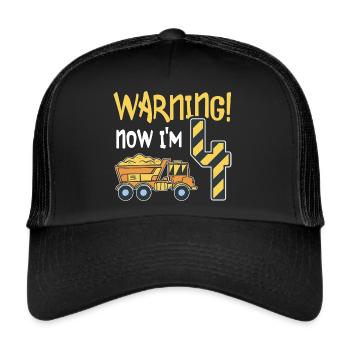 4. Geburtstag Junge 4 Jahre alt Kipper Baustelle - Trucker Cap - Schwarz/Schwarz - Vorne