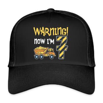 7. Geburtstag Junge 7 Jahre alt Kipper Baustelle - Trucker Cap - Schwarz/Schwarz - Vorne