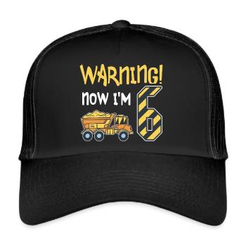 6. Geburtstag Junge 6 Jahre alt Kipper Baustelle - Trucker Cap - Schwarz/Schwarz - Vorne