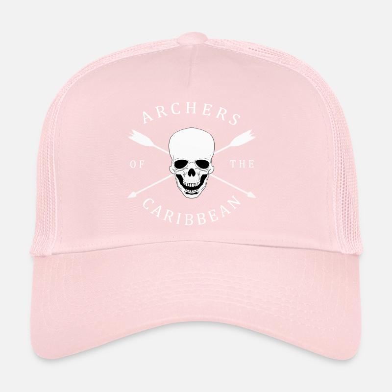 funny archery motif with skull, arrows Trucker Cap