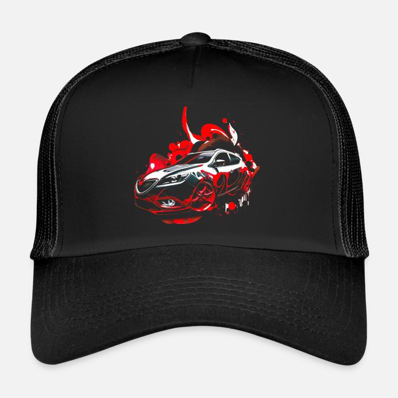 Rot-schwarzer Sportwagen - Trucker Cap - Schwarz/Schwarz