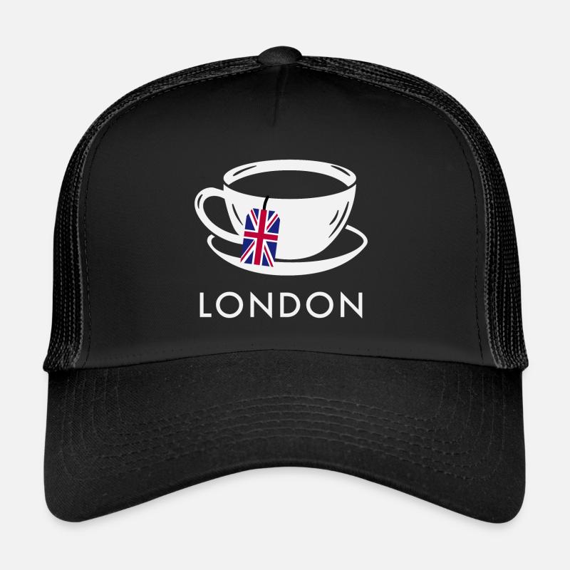 London Teetasse UK Flagge Teebeutel - Trucker Cap - Schwarz/Schwarz
