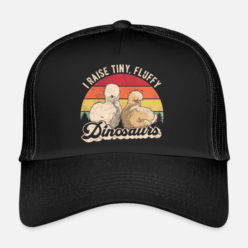 Small, Fluffy Dinosaur Retro Silk Chickens - Trucker Cap - black/black