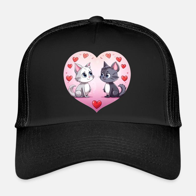 Deux chats d’amour mignons, deux chats mignons dans le chat de cœur Casquette trucker 