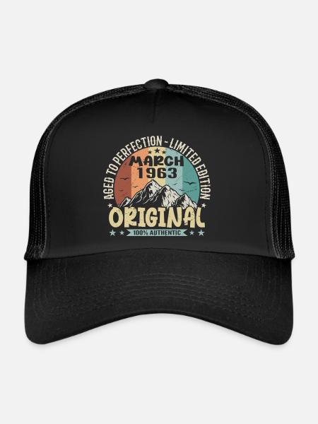 62nd birthday anniversary march 1963, march 1963 - Trucker Cap - black/black - Front