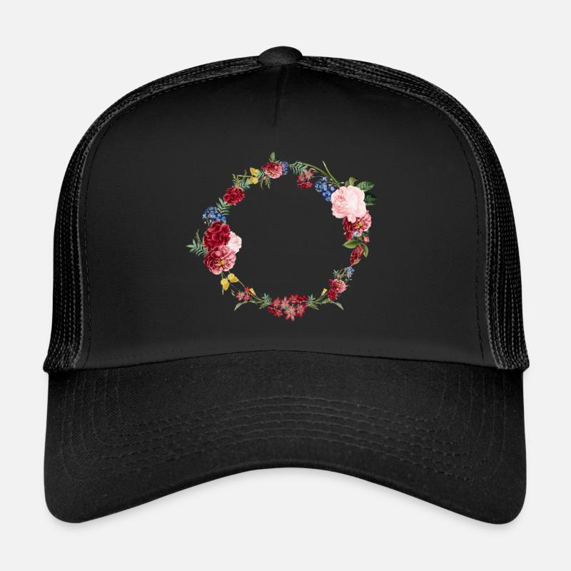 Mit Blumen addieren Sie Ihren Namen oder irgendeinen Text im Entwurf Trucker Cap