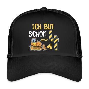 Planierraupe 4. Geburtstag Junge Bauarbeiter - Trucker Cap - Schwarz/Schwarz - Vorne