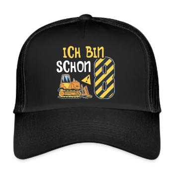 Planierraupe 8. Geburtstag Junge Bauarbeiter - Trucker Cap - Schwarz/Schwarz - Vorne