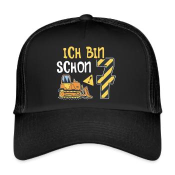 Planierraupe 7. Geburtstag Junge Bauarbeiter - Trucker Cap - Schwarz/Schwarz - Vorne