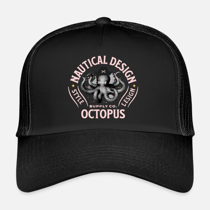 Octopus - Nautical Design - Trucker Cap - black/black