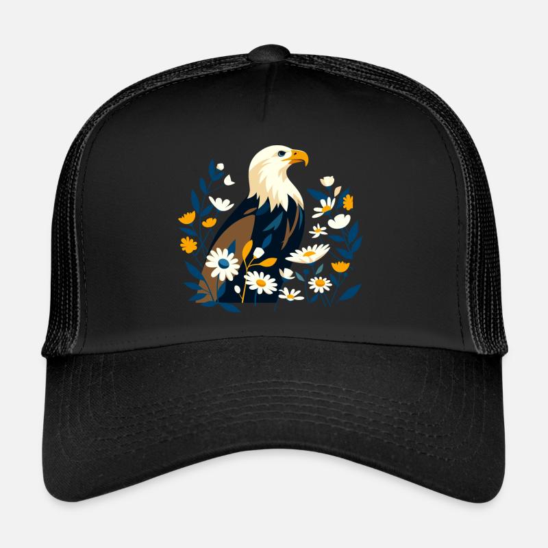 Adler mit Blumen - Trucker Cap - Schwarz/Schwarz