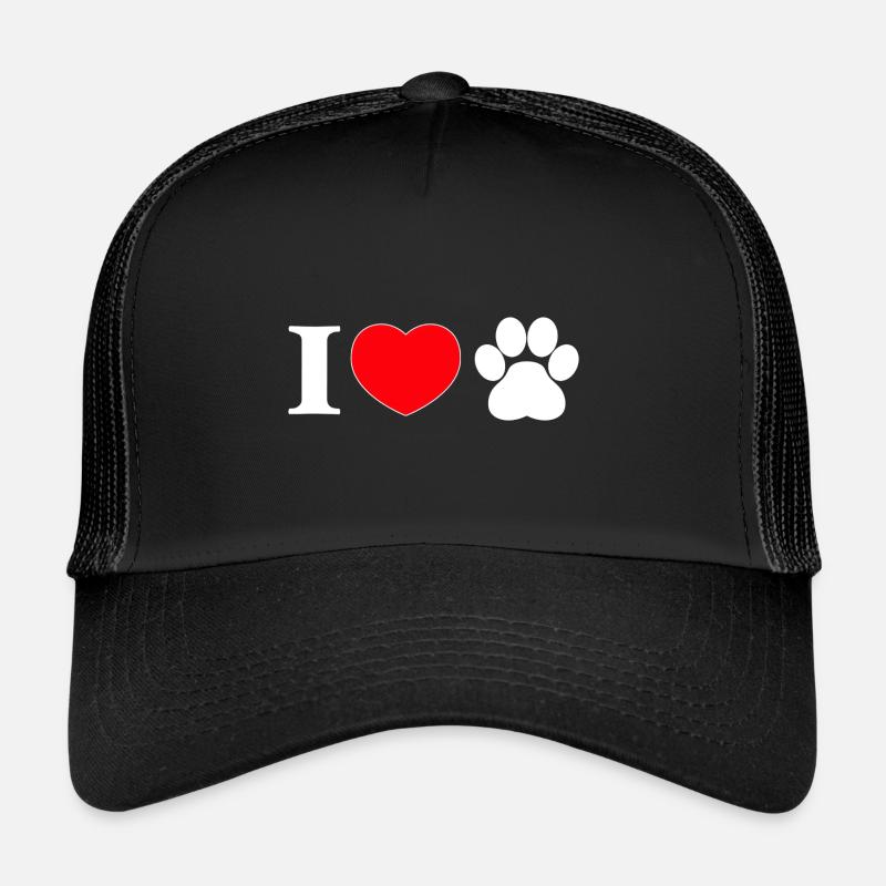 "I love" with paw print - Trucker Cap - black/black