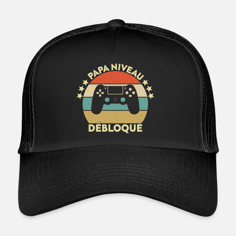 Papa Niveau Débloqué - Casquette trucker  - noir/noir