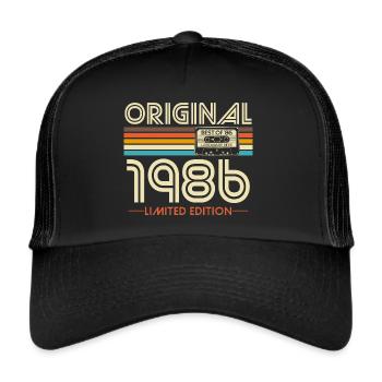 Original 1986 Jahrgang Vintage Geburtstag Retro - Trucker Cap - Schwarz/Schwarz - Vorne