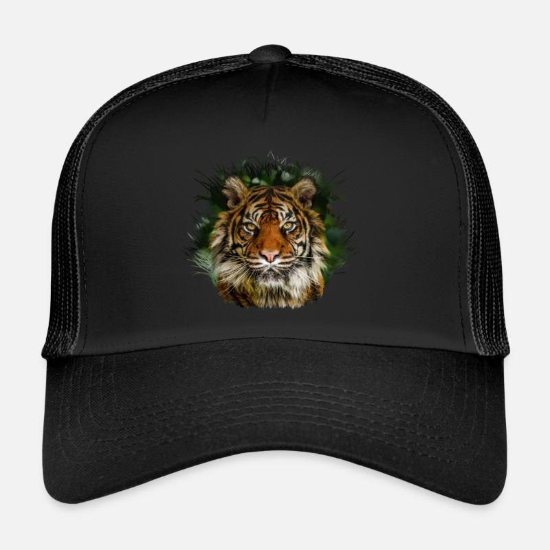 Tiger Peering Through Grass Trucker Cap