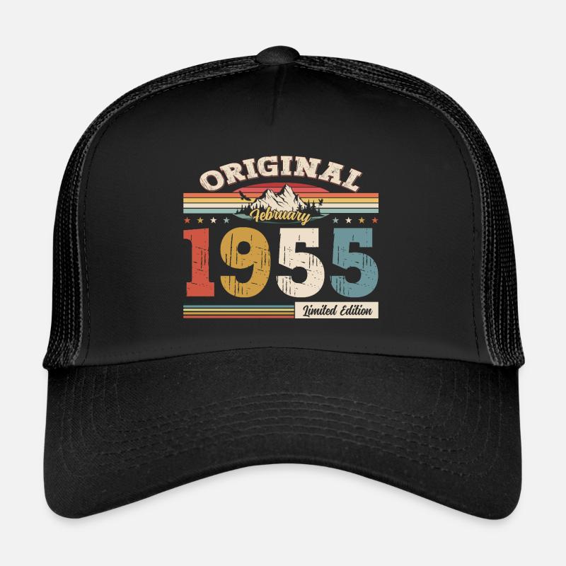 70. Geburtstag Geschenk Mann Original Februar 1955 - Trucker Cap - Schwarz/Schwarz